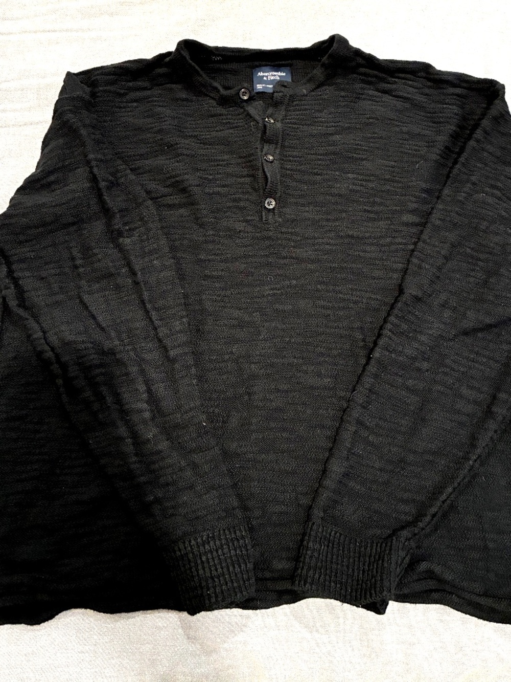 Abercrombie & Fitch Cotton Knit Henley Black Size Large